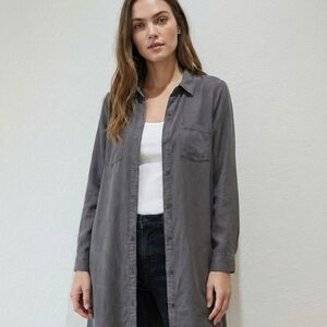 Eileen Fisher Charcoal Utility Jacket 75 Percent Tencel , 25 Percent Linen